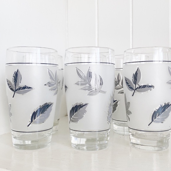 (6) Vintage Libbey Frosted Silver Leaf Glasses MCM - Picture 3 of 6